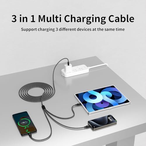Ultra-Fast 240 W 4-in-1 USB C Charging Cable with Breathing Light Indicator – Multi-Device Compatibility for i Phone, i Pad, Samsung Galaxy, and Mac Book – 5 Ft Durable Cord in Stylish Purple for Efficient Data Sync and Enhanced Charging Performance