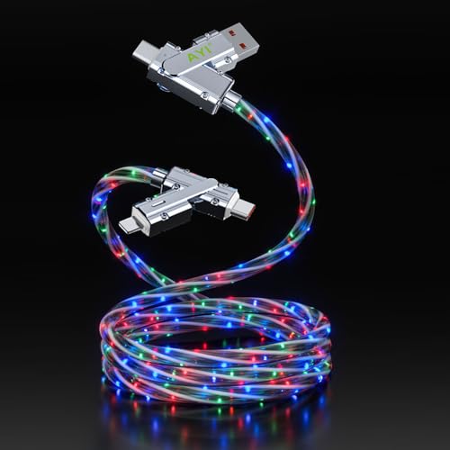 AYI 6-in-1 Universal Multi-Port Charger: Fast PD Charging Cable with USB A/Type C, Lighted Current Indicator, and Enhanced Device Compatibility for Smartphones, Laptops, and Tablets – Compact, Durable, and Travel-Friendly Solution