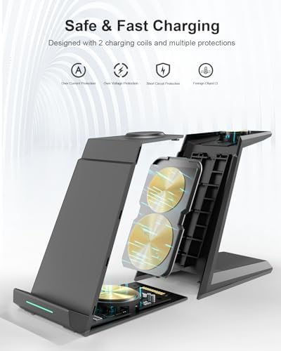 Revolutionize Your Charging Experience with the ADADPU 3-in-1 Wireless Charging Station for i Phone, Apple Watch, and Air Pods – Seamlessly Power Up Your i Phone 16 Pro Max, 15, 14, 13, 12, 11 Pro Max, XR, 8 Plus, and Watch Series 2-8 with Included 5 ft Cable and Adapter – Stylish, Space-Saving Design for Effortless Organization and Rapid Charging Efficiency