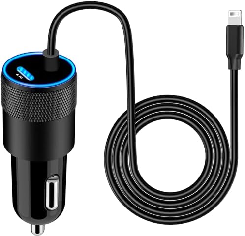 Rombica 105 W MFi Certified Dual USB-C & USB-A Fast Car Charger for i Phone 16 Pro Max – Ultimate Portable Power Solution with 6 FT Coiled Type-C Cable for Rapid Charging on the Go, Perfect for Road Trips and Daily Commuting