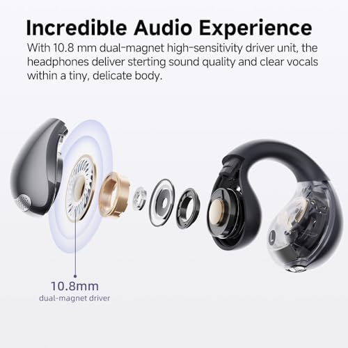 QCY Crossky C30 Open Ear Bluetooth Earbuds – Ultra-Lightweight Clip-On Design with Advanced 4-Microphone Environmental Noise Cancellation for Crystal-Clear Calls, Secure Fit for Dynamic Lifestyles, Dual Device Pairing Capability, and Customizable EQ for Personalized Audio Experience – Ideal for Sports, Outdoor Activities, and Enhanced Safety Awareness