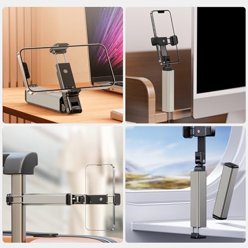 Compact Airplane Travel Phone Mount with 1.57″ Wider Base Clamp – Essential Pocket-Sized Cell Phone Holder for Desk & Flying, Ideal Plane Travel Accessories-Silver (Silver) – Enhanced Compatibility and Speed