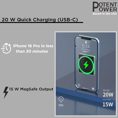 Ultra-Slim 5000 m Ah Mag Safe Wireless Power Bank for i Phone – Fast 20 W Charging with USB-C Cable – Charcoal Gray Portable Charger for i Phone 16/15/14/13/12 – Enhanced Durability and Travel-Friendly Design