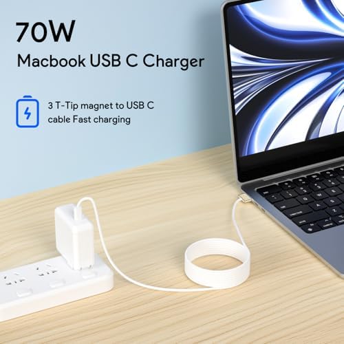 70 W Magnetic T-Tip Charger for Mac Book Pro 14″ (2021-2023) & Mac Book Air 13/15″ (2022-2024) with 6.6 FT USB-C Braided Cable – Fast, Safe, and Compatible Charging Solution for Your Apple Devices, Featuring Smart IC Technology and Portable Design for Travel and Storage, UL/CE/FCC/ROHS Certified for Reliable Performance and Protection Against Overheating and Short-Circuits – Customer-Focused 30-Day Return Policy for Complete Peace of Mind