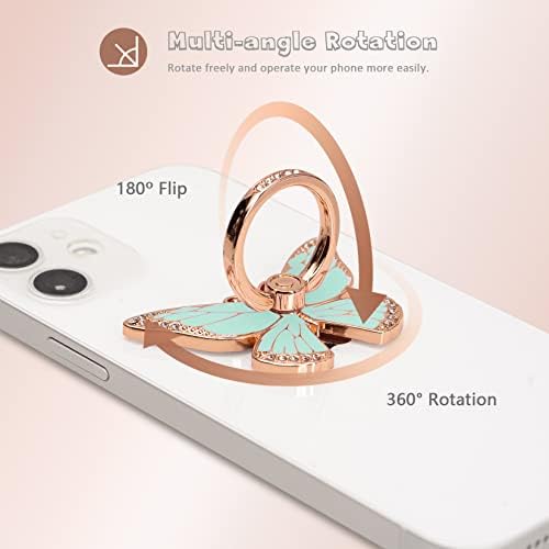 Glitter Butterfly Phone Ring Grip Holder – 360-Degree Rotating Kickstand for i Phone, Samsung Galaxy & Android – Stylish Rhinestone Design for Enhanced Durability and Comfort – Perfect Gift for Women and Girls – Secure Adhesive for Optimal Grip – Versatile Stand for Video Calls, Streaming & More