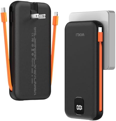 Ultra-Slim 12000 m Ah Power Bank with Integrated Cables and AC Plug – High-Speed Charging Solution for i Phone 16/15/14/13 and Android Devices – Travel-Ready Design with Intelligent Safety Features and Triple Device Charging Capability – Ultimate Portable Battery Pack for On-the-Go Power