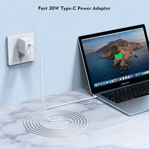 30 W Fast Charging Mac Book Air Charger – 10 FT USB-C Cable Duo for Ultimate Flexibility and Speed – Compatible with Mac Book Pro & i Phone 15 – PD 3.0 Technology for Rapid Power Delivery – Safeguards Your Devices with Multi-Protection Features – Ideal for Home, Office, or On-the-Go Charging – Perfect for Mac Book Air 13″ (2024-2018), Mac Book Pro 16/15/14/13″, i Pad Pro & i Phone – Durable Design with UL Certification for Enhanced Reliability – Two-Pack Charger Set for Maximum Convenience – Charge Anywhere, Anytime with Long Cable Length
