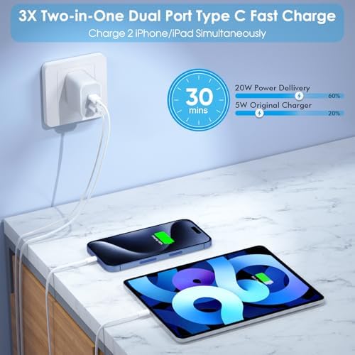 i Phone 16 e USB C Dual-Port Fast Charger Block – 20 W Compact Charging Solution for i Phone 16, 15 Pro Max, i Pad & More – Quick Charge Wall Adapter Perfect for Home & Travel – Versatile Power Delivery for Enhanced Device Compatibility
