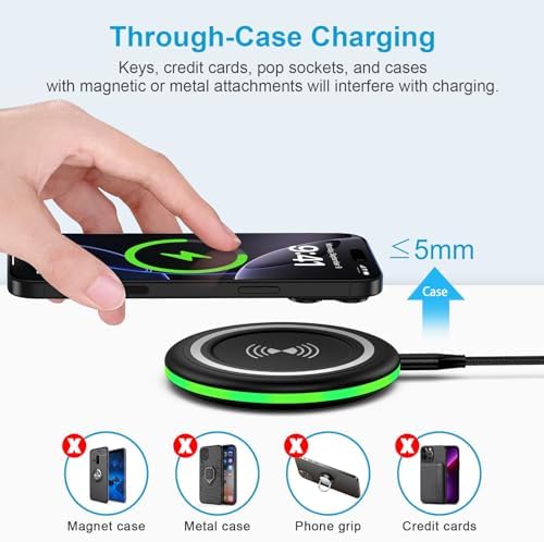 15 W Fast Wireless Charging Pad with QC 3.0 Adapter – Ultimate Charging Solution for Galaxy S25 Ultra, i Phone 16 Pro Max, Pixel 9, and More – Seamless Through-Case Functionality, Enhanced Safety Features, and Non-Slip Design for All Wireless-Enabled Devices – Includes 3.3 ft USB-C Cable for Effortless Connectivity – Perfect for Home and Office Use
