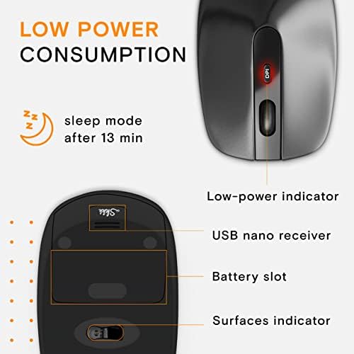 Silent Wireless Mouse for Laptop – Compact Cordless Travel Mouse with Quiet Click Technology, 3 Adjustable DPI Levels (800, 1200, 1600) – Ideal for PC and Chromebook Users, Perfect for Office and On-the-Go Efficiency – Enhanced USB 2.4 GHz Connectivity in Sleek Black Design