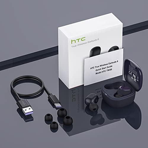 HTC Advanced Bluetooth 5.3 True Wireless Earbuds – Premium Noise Cancelling In-Ear Headphones with Touch Controls and Built-in Microphone, 22 Hours of Playtime, Waterproof Design – Stylish Black Finish for Android & i OS Compatibility