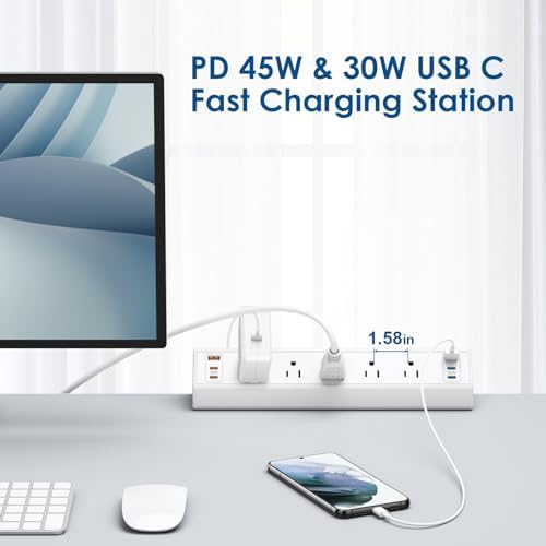 Revolutionize Your Workspace with the Desk Clamp Power Strip USB C – 75 W Total Fast Charging Hub Featuring 5 AC Outlets and 6 USB Ports, Optimized for 1.6″ Tabletop Edges – Ultimate Surge Protection for Laptops, Smartphones, and More