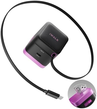 Compact 65 W Ga N Wall Charger with Retractable USB-C for Rapid Dual Device Charging – Ideal for Mac Book Pro, i Phone 16/15 Pro Max, i Pad Pro, Galaxy S25/S24, and More – Travel-Ready, Lightweight, and Versatile Power Solution for On-the-Go Professionals