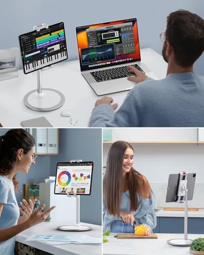 SAIJI Aluminum 360-Degree Rotating Tablet Stand – Adjustable Height Dock for 4.7″-15.6″ Devices – Ergonomic and Portable Cradle for i Phones, i Pads, Samsung Tablets, Kindles, and e Book Readers – Optimize Comfort and Enhance Viewing Experience