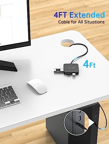 Revolutionize Your Workspace with the 4 FT USB C Hub – 10 Gbps Multiport Adapter Featuring 4 K HDMI Output and 100 W Power Delivery for Mac Book, Dell, Lenovo & i Pad Pro – Ultimate Connectivity with Versatile USB A3.1 Ports for Fast Data Transfers and Seamless Device Integration