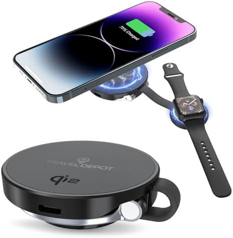 Ultra-Portable 2-in-1 Wireless Charger for Apple Devices – 15 W Qi 2 Certified Magnetic Charging Puck with Built-In Stand for i Phone, Air Pods & Apple Watch – Travel-Friendly Design with Durable USB-C Cable – Streamlined Charging Solution for On-the-Go Connectivity