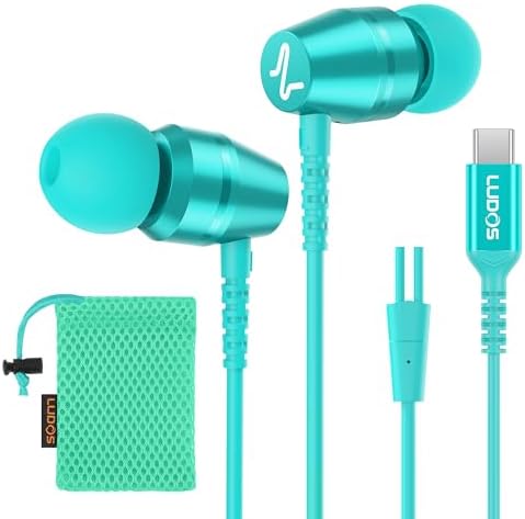 LUDOS OMNITONE USB-C Earbuds – Rich Sound Quality & Comfortable Fit for i Phone 16 & Samsung Galaxy S24 – Noise-Canceling Technology, Ergonomic Design, 5-Year Warranty – Turquoise – Perfect for Music, Gaming, and Calls with Quick USB-C Connectivity and Wide Device Compatibility