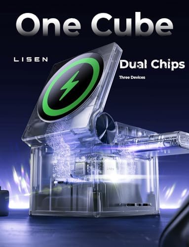 LISEN 3-in-1 Wireless Charging Station for Apple Devices – Mag Safe Compatible Charger Stand for i Phone 16, 15, 14, 13, Apple Watch & Air Pods – Portable, Foldable Design, Fast Charging & Safety Features – Sleek Black Finish for Home or Office Use