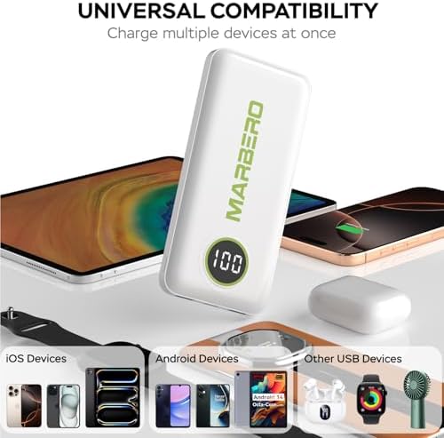 Ultra-Slim 10000 m Ah Portable Power Bank – MARBERO V18 High-Speed USB-C Charger for Multi-Device Charging – Lightweight, Durable Battery Pack for Samsung, Google, and Android Phones – Fast Charge Technology Ensures All-Day Power on-the-Go