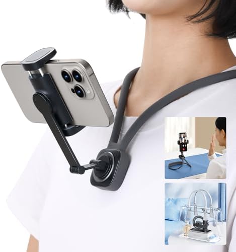 Magnetic Neck Phone Holder for Recording，POV Cell Phone Stand for Video Vlog Selfie,Hands Free Chest Tripod Mount for iPhone 16/15/14/13/12 (Magnetic Version) – Enhanced Compatibility and Speed
