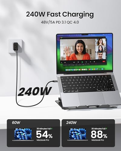 Silkland Ultra High-Speed USB C Display Cable – 4 K/8 K Resolution, 20 Gbps Data Transfer, 240 W Power Delivery, 3.3 FT Length – Perfect for Mac Book Pro, i Phone 16, i Pad – Ideal for Gamers and Creative Professionals Seeking Exceptional Visuals and Quick Charging Solutions
