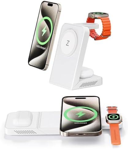 Revolutionize Your Charging Experience with the 3-in-1 Magnetic Wireless Charging Station – Fast 15 W Power for i Phone 16/15/14/13/12, 5 W Speed for Apple Watch, and Air Pods Compatibility – Includes 30 W USB-C Charger for Ultimate Efficiency and Portability – Sleek Design for Modern Spaces