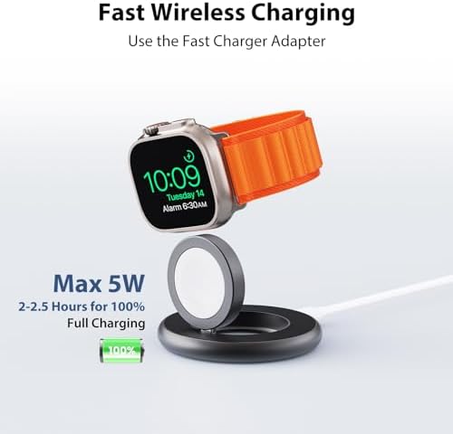Ultra-Fast 5 W Wireless Charger for Apple Watch – Sleek Aluminum Alloy Magnetic Charging Station with USB-C Cable, Portable Design for All i Watch Series (Ultra/9/8/7/6/5/4/3/2/SE) – Ultimate Travel Companion for Quick Power-Up and Style