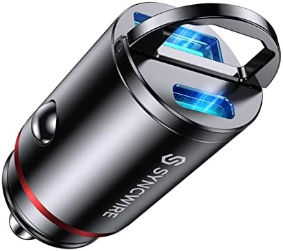 Compact USB C Car Charger by SYNCWIRE – 60 W Fast Charging Adapter with PD 30 W & QC 30 W Capabilities for i Phone 16 Pro Max, Samsung S25/S24, Google Pixel & i Pad – All-Metal Design for Ultimate Durability – Dual USB Ports for Multi-Device Charging – Essential Road Trip Accessory with LED Status Indicator
