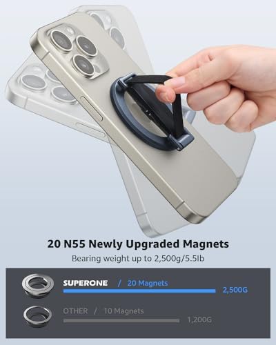 Transform Your i Phone 16/15/14/13/12 with the SUPERONE 2025 Mag Safe Grip – Innovative Removable Ring Holder & Kickstand with Adjustable Finger Strap for Enhanced One-Handed Control, Sleek Black Design, and Unmatched Durability for Everyday Use