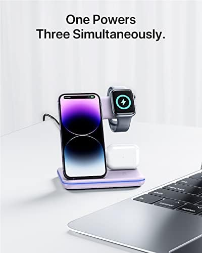 Intoval 3-in-1 Wireless Charging Station for Apple Devices – Fast Charging Hub Compatible with i Phone 15/14/13, Apple Watch Series 9/8/Ultra/7/6/SE, and Air Pods Pro – Sleek Z5 White Design for Efficient Desk Organization and Enhanced Compatibility