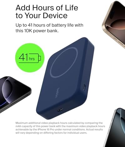 Belkin 5000 m Ah Wireless Power Bank with Qi2 Technology – Mag Safe-Compatible Portable Charger Featuring Built-in Kickstand for i Phone 16, 15, 14, 13, Plus, Pro, Pro Max – Sleek White Design for Seamless Charging on the Go – Optimal Speed & Versatile Compatibility