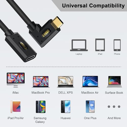 High-Performance Poyiccot 1 ft Short USB C to USB C Cable – 240 W Rapid Charging & 40 Gbps Thunderbolt 4 Data Transfer – Right Angle Design for Enhanced Space Efficiency & 8 K@60 Hz Video Compatibility – Ideal for i Phone, Mac Book, and Surface Pro Users