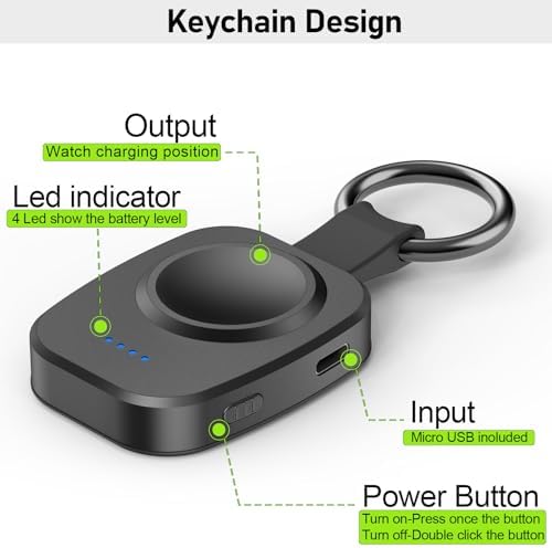 Compact Magnetic Wireless Charger for Apple Watch – 1200 m Ah Portable Power Bank Keychain for Fast Charging All Series, Essential Apple Watch Accessory for On-the-Go Convenience and Efficiency