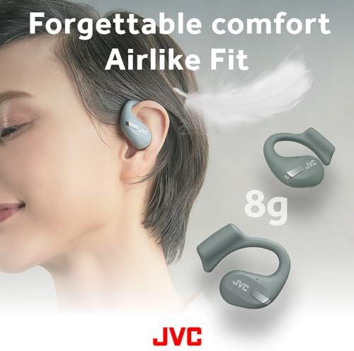 JVC Nearphones: Open Ear True Wireless Earbuds with 16 mm Drivers for Immersive Sound Quality, 38-Hour Battery Life, and Ultra-Portable Design – Ideal for Active Lifestyles and Enhanced Situational Awareness (Beige) – Effortless Device Pairing for Seamless Listening Experience
