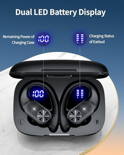 Poc Buds Wireless Bluetooth Earbuds – 80 Hours Playtime, Deep Bass Sound with Digital Display, IPX7 Waterproof Sports Earphones, Ergonomic Earhooks for Secure Fit, Compatible with TV, Phone & Laptop – Stylish Olive Design for Active Lifestyles