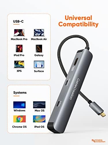 Sleek 5-in-1 USB C Hub Multiport Adapter – Aluminum 4 K HDMI, 1 Gbps Ethernet & 3 USB 3.0 Ports for Enhanced Connectivity on Mac Book Pro/Air, i Pad Pro & Surface Go – Ultimate Solution for Fast Data Transfer & Seamless Streaming