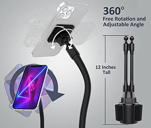 Dual Device Car Cup Holder Mount – Flexible Neck & 360° Rotatable Cradle for Enhanced Navigation – Universal Fit for i Phone, Samsung & GPS – Perfect for Hands-Free Convenience on the Road