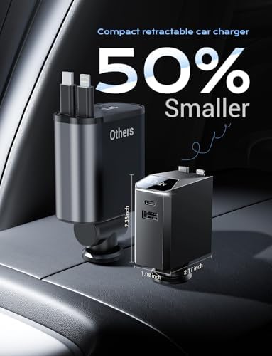 W&X SCHUGS 217 W USB-C Retractable Car Charger – Ultra-Fast Charging for Laptops, i Phone 16/15/14/13/12/11/X Pro Max, i Pad, Samsung & Pixel with HD Voltage Monitor for Safe, Convenient Power On-the-Go