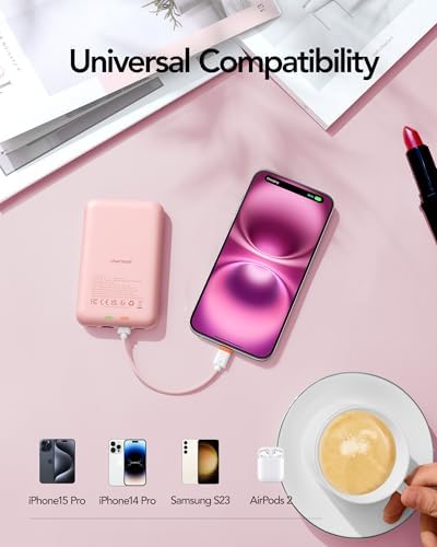 Charmast 10000 m Ah Slim Power Bank – 20 W Fast Charging Portable Charger with Removable Cable for i Phone & Android – Lightweight Hand-Free Battery Pack with Digital Display for Effortless Travel Convenience