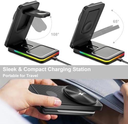 All-in-One Magnetic Wireless Charging Station for i Phone 16 Pro Max, Apple Watch & Air Pods – Portable Foldable 3-in-1 Charger with Fast Charging Capability and Enhanced Device Compatibility