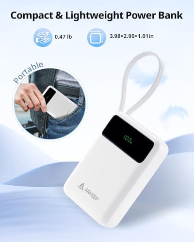 Ultra-Compact 10000 m Ah Travel Power Bank with 22.5 W PD Fast Charging – Built-In Type-C Cable & Dual USB Outputs for Ultimate Device Compatibility – Lightweight & Portable High-Capacity Phone Charger with Advanced Safety Features for i Phone 16/15/14/13/12/11, Samsung Galaxy, and More