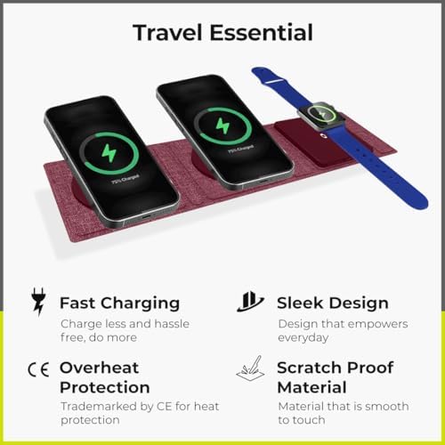 ZTAR 3-in-1 Wireless Travel Charger: Ultimate Mag Safe-Compatible Charging Pad for i Phone 16/15/14/13/12, Samsung Galaxy, Air Pods & Apple Watch – Portable Foldable Design for Effortless Travel & Rapid Multi-Device Charging