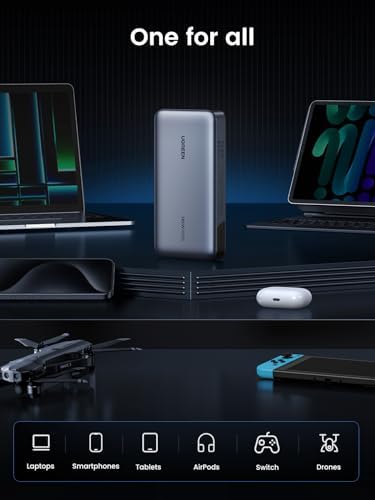 UGREEN 25,000 m Ah 145 W Fast Charging Power Bank – Ultimate Portable Laptop Charger with 3 USB-C PD Ports, Compatible with Mac Book Pro/Air, Dell XPS, i Phone 16/15/14, Galaxy S24, Steam Deck, i Pad & More – Superior Portability & Rapid Charging Performance