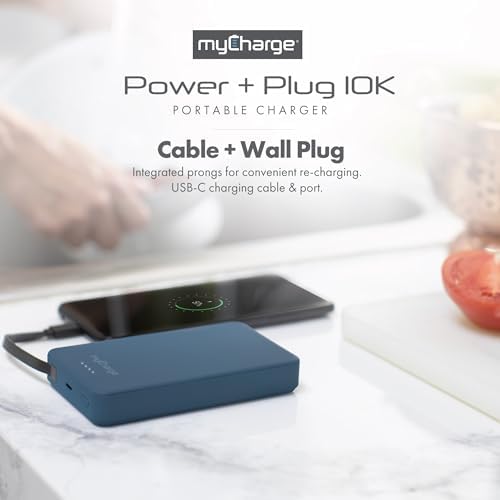 Ultra-Fast my Charge Power+Plug 20,000 m Ah Portable Power Bank with Built-in Charging Cable, USB-C Port, and Foldable Wall Plug – Ideal Travel Companion for Apple & Android Devices with 120 Hours of Reliable Power