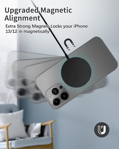 Magnetic Wireless Charger for i Phone 15/14/13/12 Series – Versatile Mag Safe Charging Stand with Dual Ports & 5 ft Cable for i Phone and Air Pods 2/3/Pro (Adapter Not Included) – Enhanced Speed & Seamless Compatibility for Effortless Power Solutions