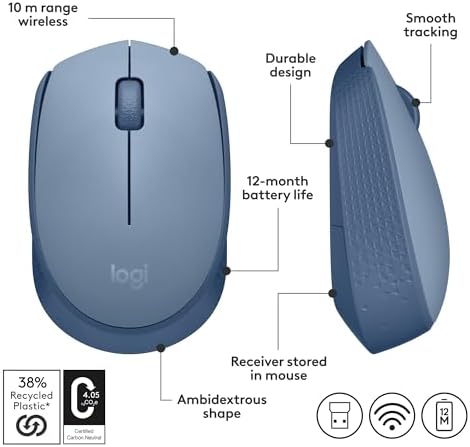 Logitech M170 Wireless Mouse – Ultra-Responsive Optical Tracking, Ambidextrous Design for All Users, 2.4 GHz USB Mini Receiver, 12-Month Battery Life, Perfect for PC, Mac & Laptop – Elevate Your Productivity with Seamless Wireless Freedom