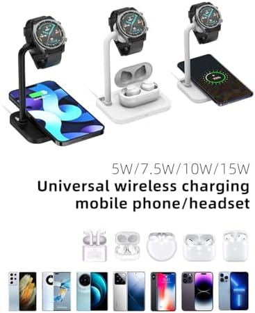 Dual Device Wireless Charger Stand for Samsung, Apple, and Google – Fast Qi Charging Dock for Galaxy, Pixel, and Smartwatches – Versatile Charging Solution for Huawei, Fossil, Garmin, and More – Sleek Design for Home and Office Use – Enhanced Compatibility and Speed