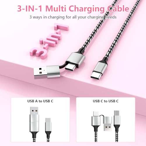 20 FT Extra Long Nylon Braided USB-C Charger Cable for i Phone 15/16 – 3-in-1 60 W Fast Charging Data Cord Compatible with i Pad Pro, Android, Samsung, and Pixel – Ultimate Durability and Flexibility for All Devices