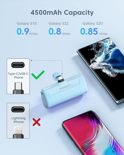 Kuulaa 4500 m Ah Compact USB-C Power Bank – Ultra-Portable Phone Charger for i Phone 15, Samsung Galaxy, LG, Moto, and Pixel Devices – Fast Charging Battery Pack for On-the-Go Power Solutions – Lightweight and Durable Travel Companion