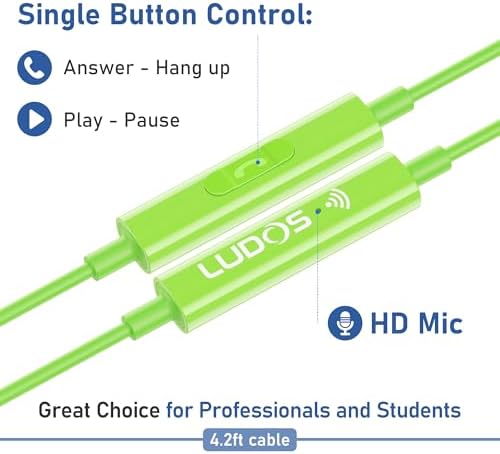 LUDOS FEROX USB-C Earbuds – Premium Wired Headphones for i Phone 16 & Samsung Galaxy Series, Featuring Exceptional Audio Clarity & Deep Bass, Ergonomically Designed for All-Day Comfort, Tangle-Free Cable for Streamlined Use, Supported by an Impressive 5-Year Warranty, Eye-Catching Vibrant Green Finish – Elevate Your Sound Experience for Music Lovers and Gamers Alike